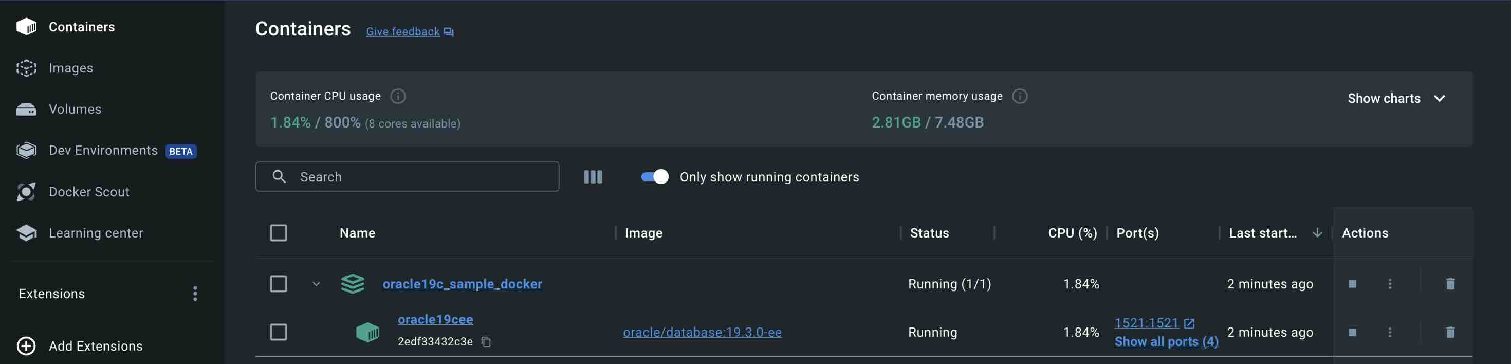 Docker Containers View